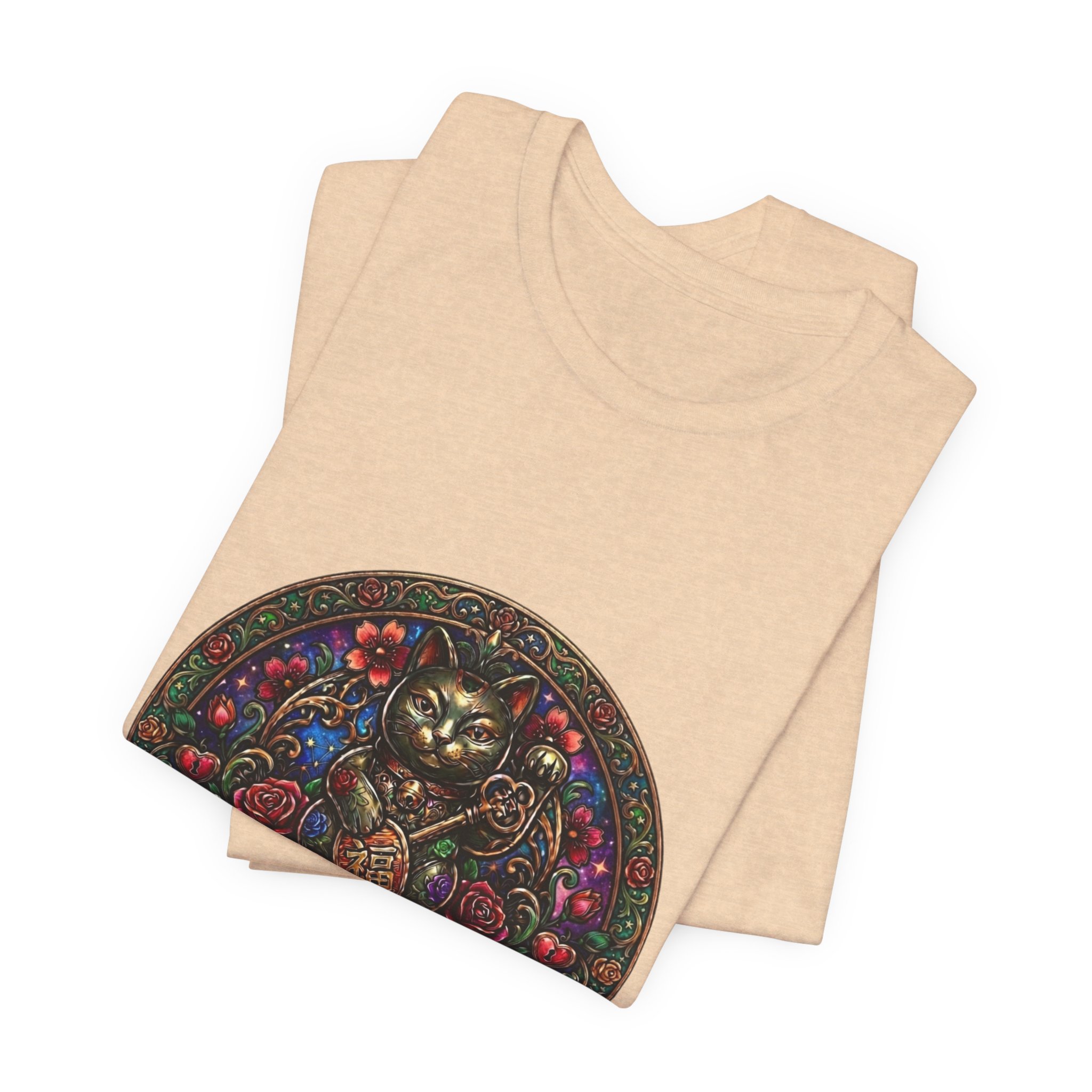 Lucky Cat Graphic Tee - "Happy Lucky Baby" Retro Floral Maneki Neko T-Shirt - Image 23