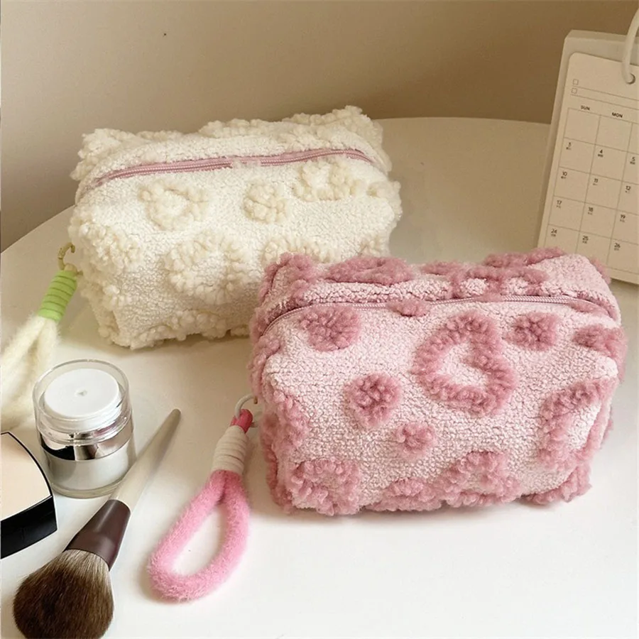 Plush Makeup Bags with Handle Soft Travel Cosmetic Storage Bag Portable Love Print Organizer Pencil Case Cute Clutch Pouch Plush Makeup Bags with Handle Soft Travel Cosmetic Storage Bag Portable Love Print Organizer Pencil Case Cute Clutch Pouch