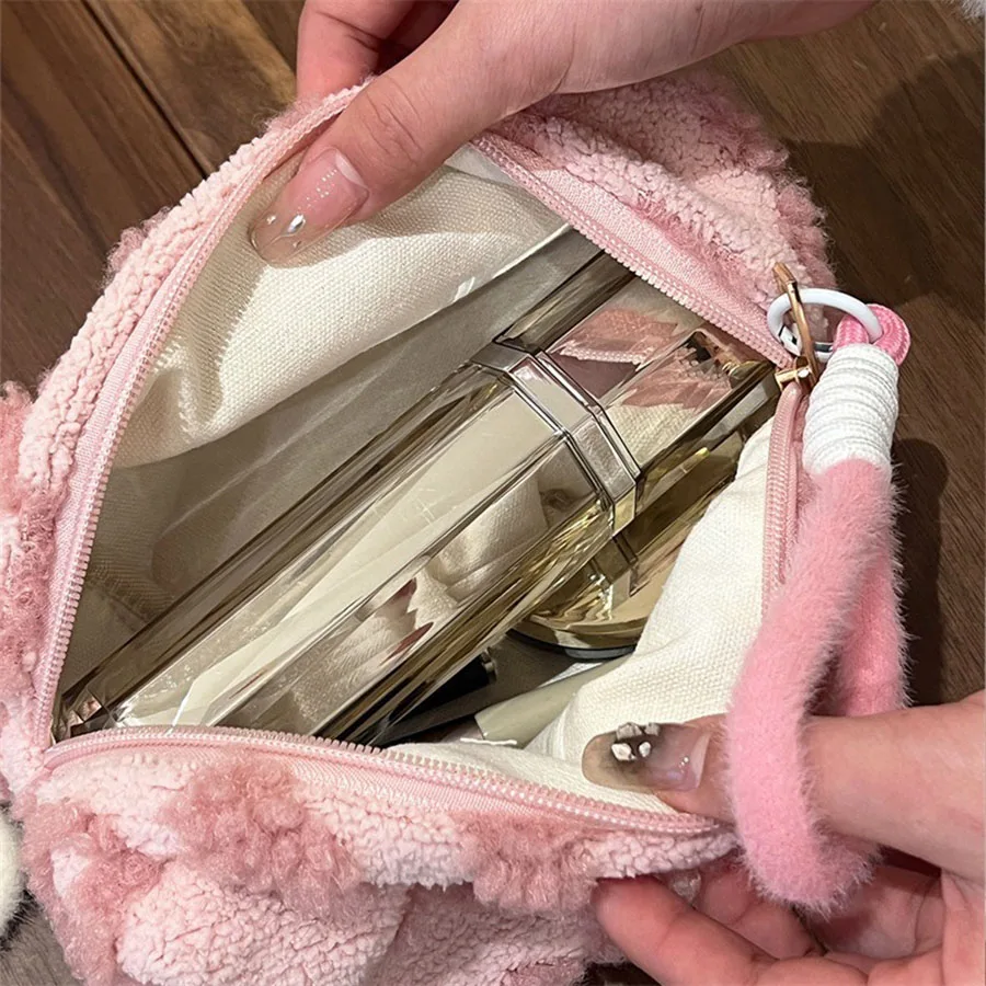 Plush Makeup Bags with Handle Soft Travel Cosmetic Storage Bag Portable Love Print Organizer Pencil Case Cute Clutch Pouch Plush Makeup Bags with Handle Soft Travel Cosmetic Storage Bag Portable Love Print Organizer Pencil Case Cute Clutch Pouch