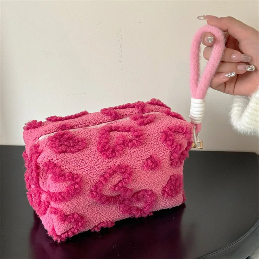 Plush Makeup Bags with Handle Soft Travel Cosmetic Storage Bag Portable Love Print Organizer Pencil Case Cute Clutch Pouch Plush Makeup Bags with Handle Soft Travel Cosmetic Storage Bag Portable Love Print Organizer Pencil Case Cute Clutch Pouch