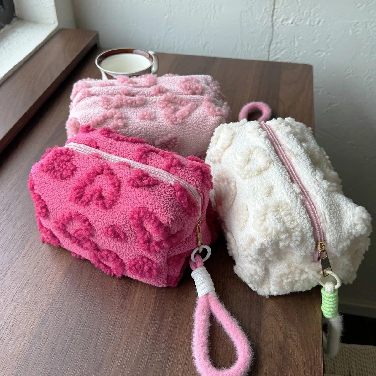 Plush Makeup Bags with Handle Soft Travel Cosmetic Storage Bag Portable Love Print Organizer Pencil Case Cute Clutch Pouch Plush Makeup Bags with Handle Soft Travel Cosmetic Storage Bag Portable Love Print Organizer Pencil Case Cute Clutch Pouch