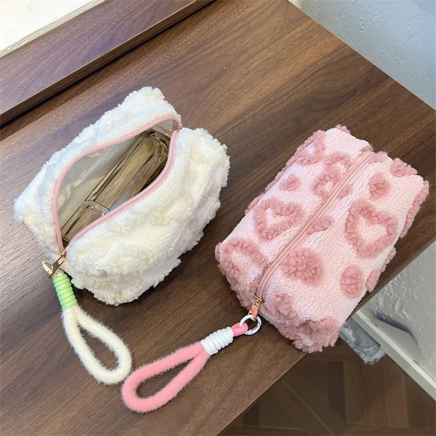 Plush Makeup Bags with Handle Soft Travel Cosmetic Storage Bag Portable Love Print Organizer Pencil Case Cute Clutch Pouch Plush Makeup Bags with Handle Soft Travel Cosmetic Storage Bag Portable Love Print Organizer Pencil Case Cute Clutch Pouch