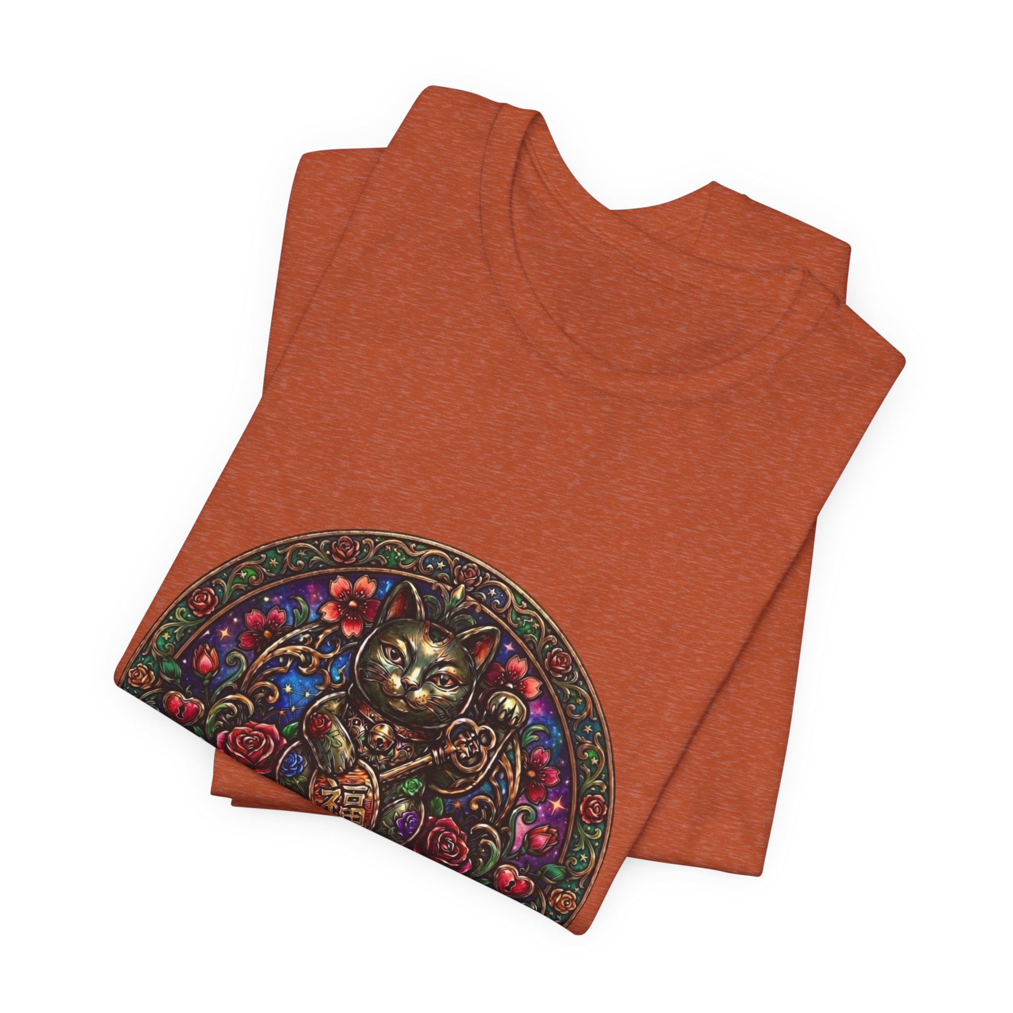 Lucky Cat Graphic Tee - "Happy Lucky Baby" Retro Floral Maneki Neko T-Shirt - Image 27