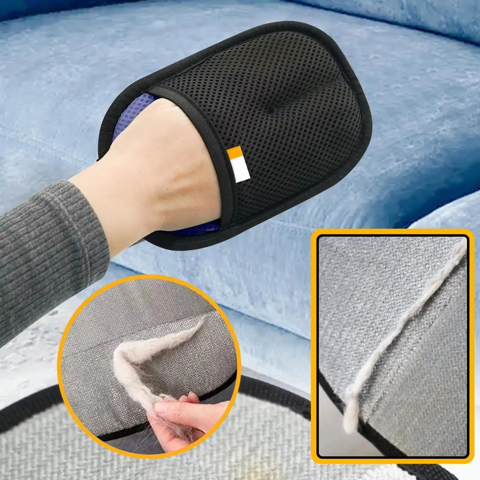 Reusable Double-Sided Pet Hair Removal Glove Anti-Static Grooming Tool for Cats Dogs Soft Brush Mitt for Furniture Carpet Cloth