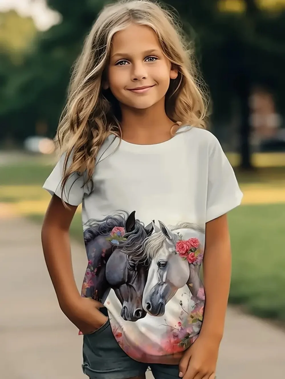 Girl's Cute Animal Horse Print T-Shirts