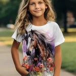 Girl's Cute Animal Horse Print T-Shirts