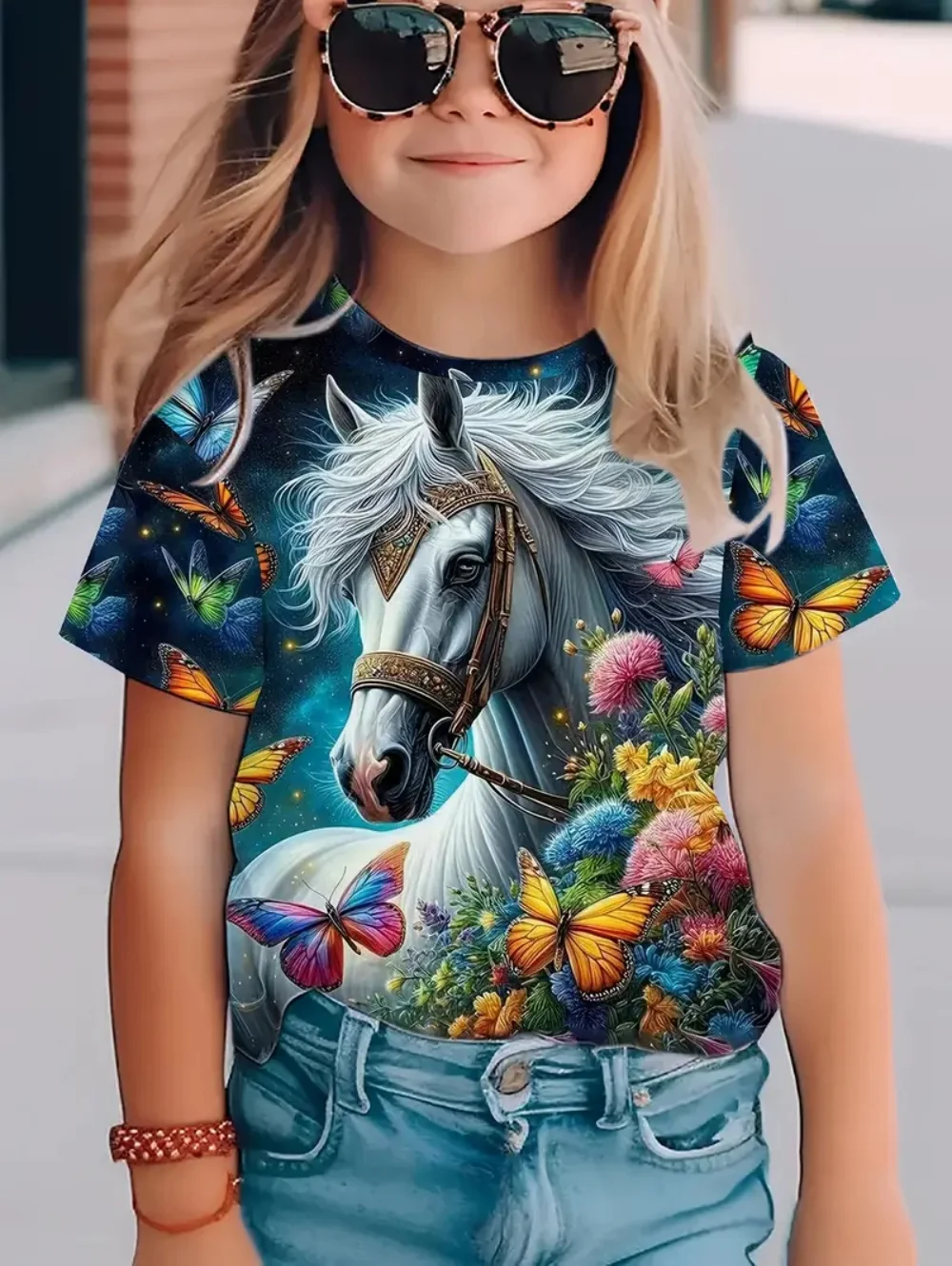 Girl's Cute Animal Horse Print T-Shirts