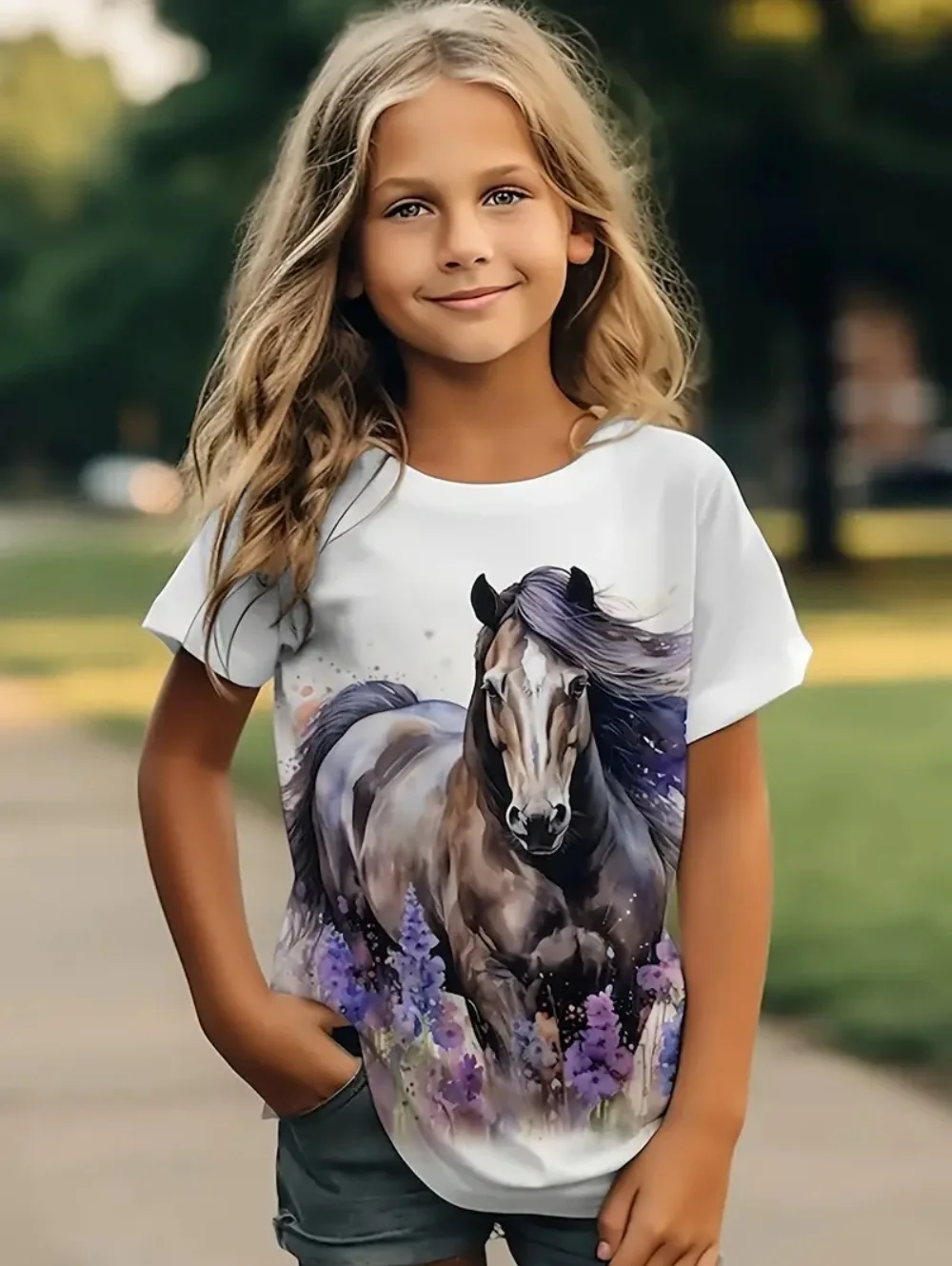 Girl's Cute Animal Horse Print T-Shirts