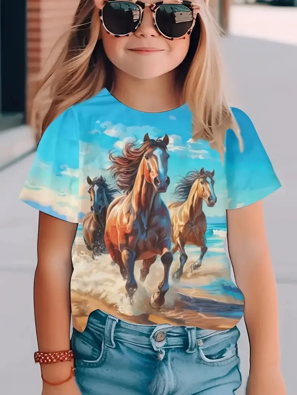 Girl's Cute Animal Horse Print T-Shirts