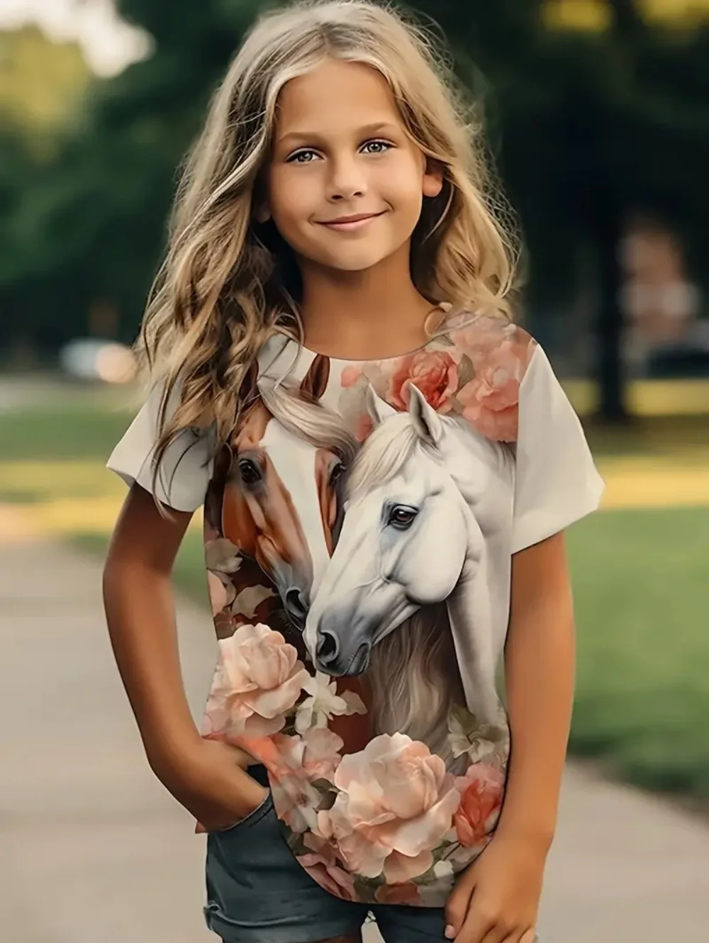 Girl's Cute Animal Horse Print T-Shirts