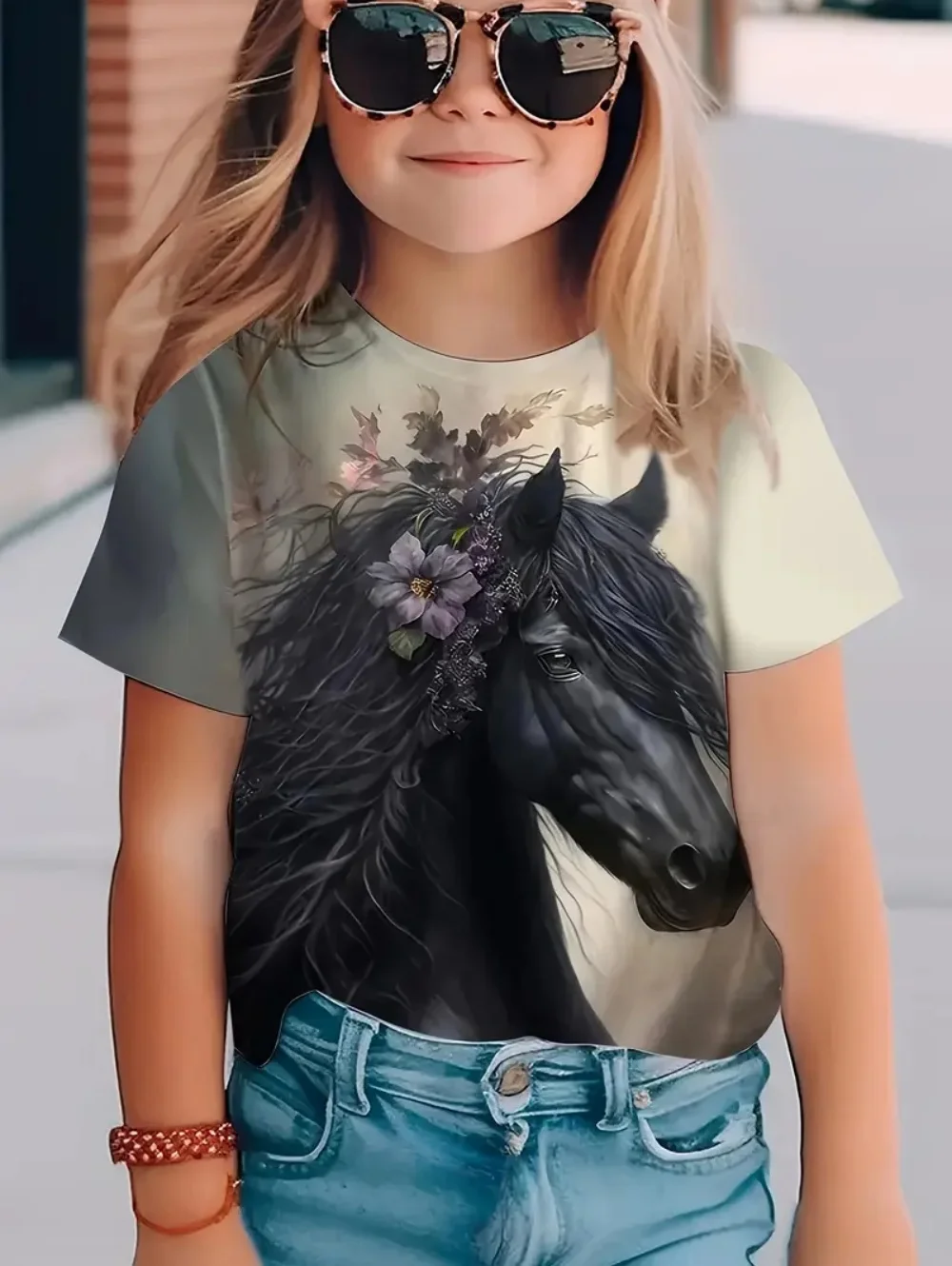 Girl's Cute Animal Horse Print T-Shirts