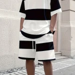 Men's summer striped print T-shirt & shorts set