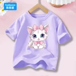 Cute Cat with Bow Print Girls T Shirts