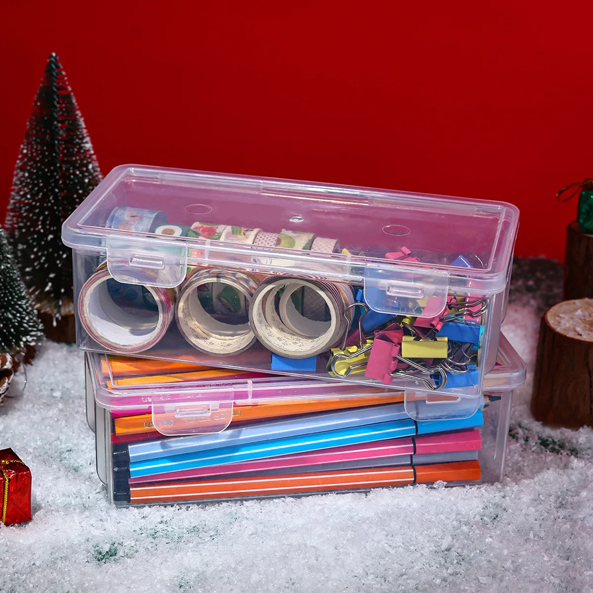 Transparent plastic desktop organizer box for miscellaneous