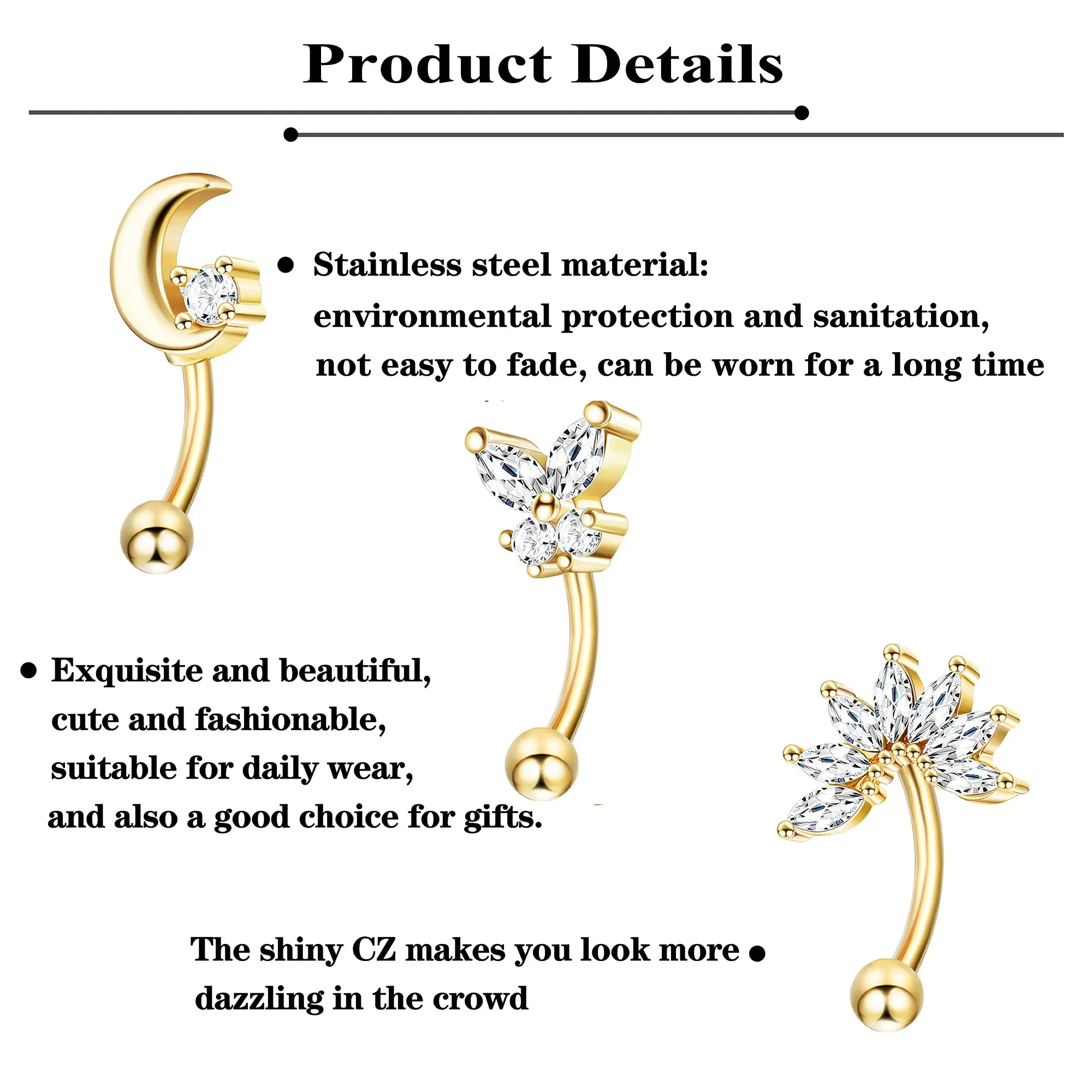1pc 16G Eyebrow Rings Stainless Steel 1pc 16G Eyebrow Rings Stainless Steel