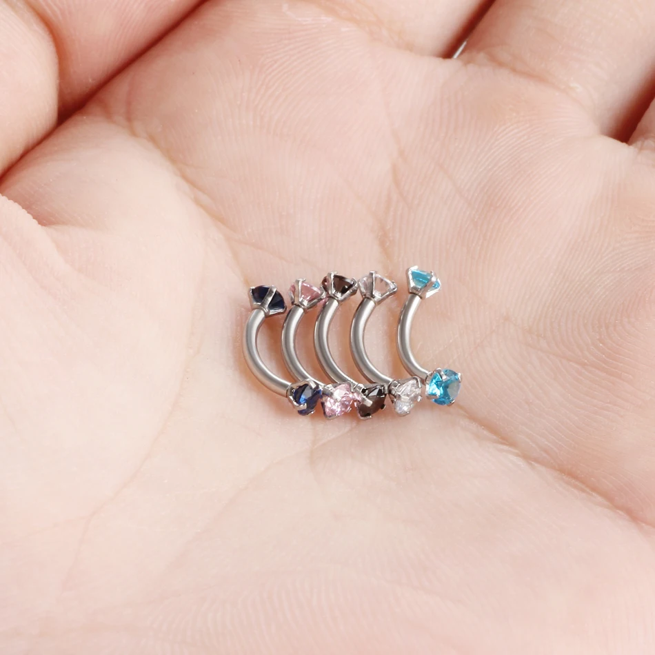 1PC Steel Crystal Gem Eyebrow Ring Tragus Helix Rook Earring Piercings Curved Banana Piercing Lip Helix Rings Jewelry 16G