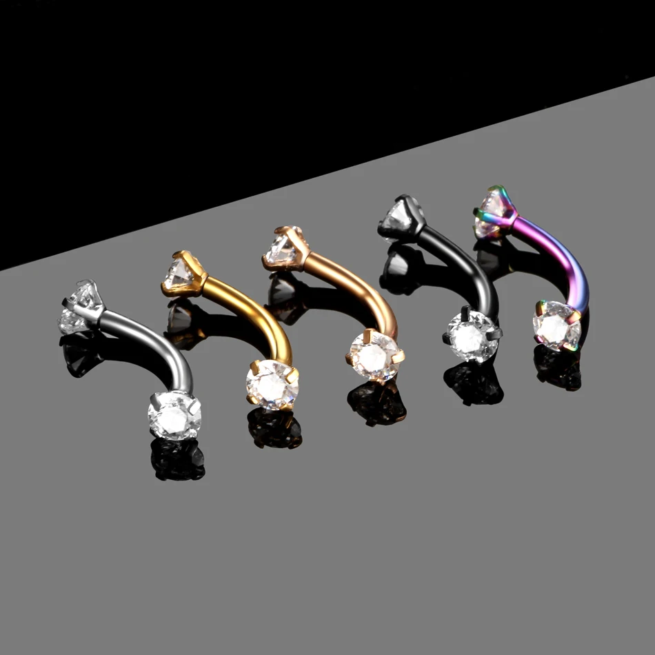 1PC Steel Crystal Gem Eyebrow Ring Tragus Helix Rook Earring Piercings Curved Banana Piercing Lip Helix Rings Jewelry 16G