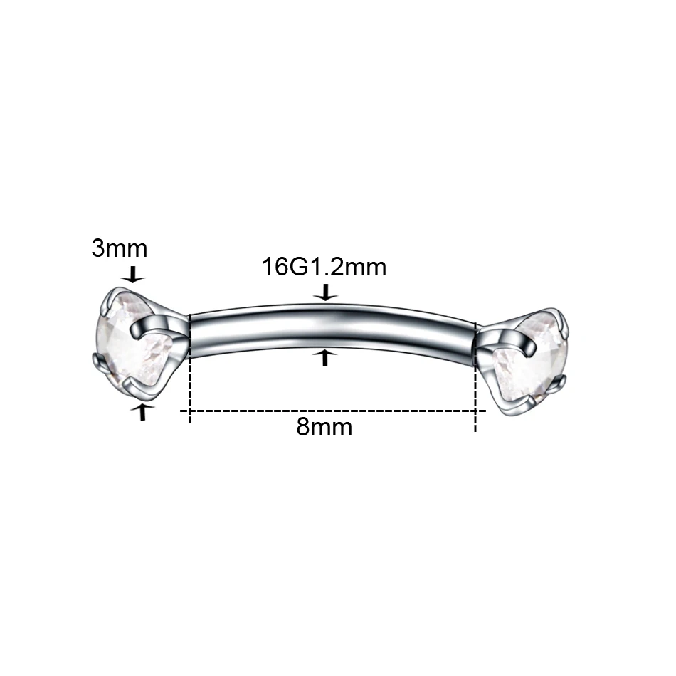 1PC Steel Crystal Gem Eyebrow Ring Tragus Helix Rook Earring Piercings Curved Banana Piercing Lip Helix Rings Jewelry 16G