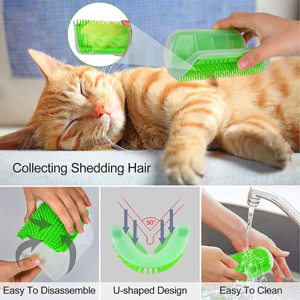 Cat Scratcher Massage Comb - Corner Scratching Brush with Catnip, Pet Deshedding Comb for Hair Removal, Grooming Cat Scratcher Massage Comb - Corner Scratching Brush with Catnip, Pet Deshedding Comb for Hair Removal, Grooming