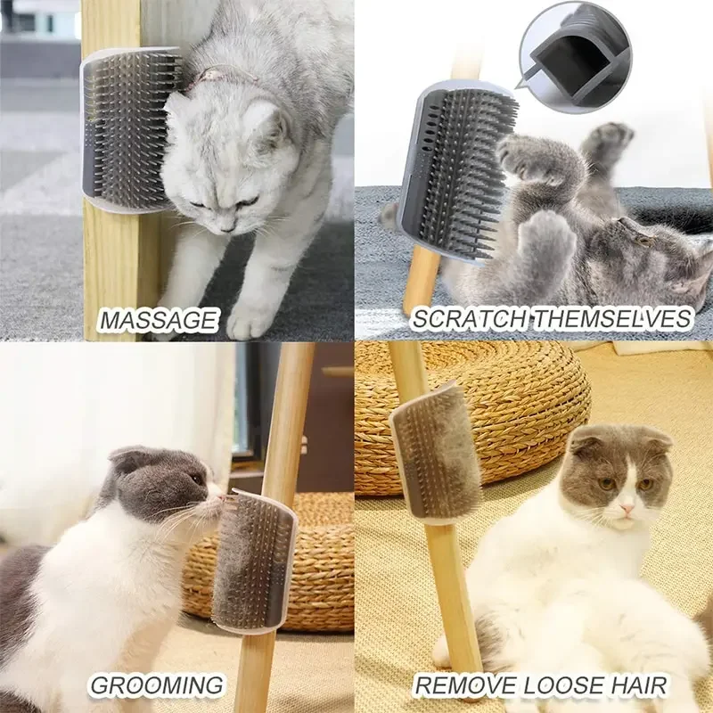 Cat Scratcher Massage Comb - Corner Scratching Brush with Catnip, Pet Deshedding Comb for Hair Removal, Grooming - Image 2