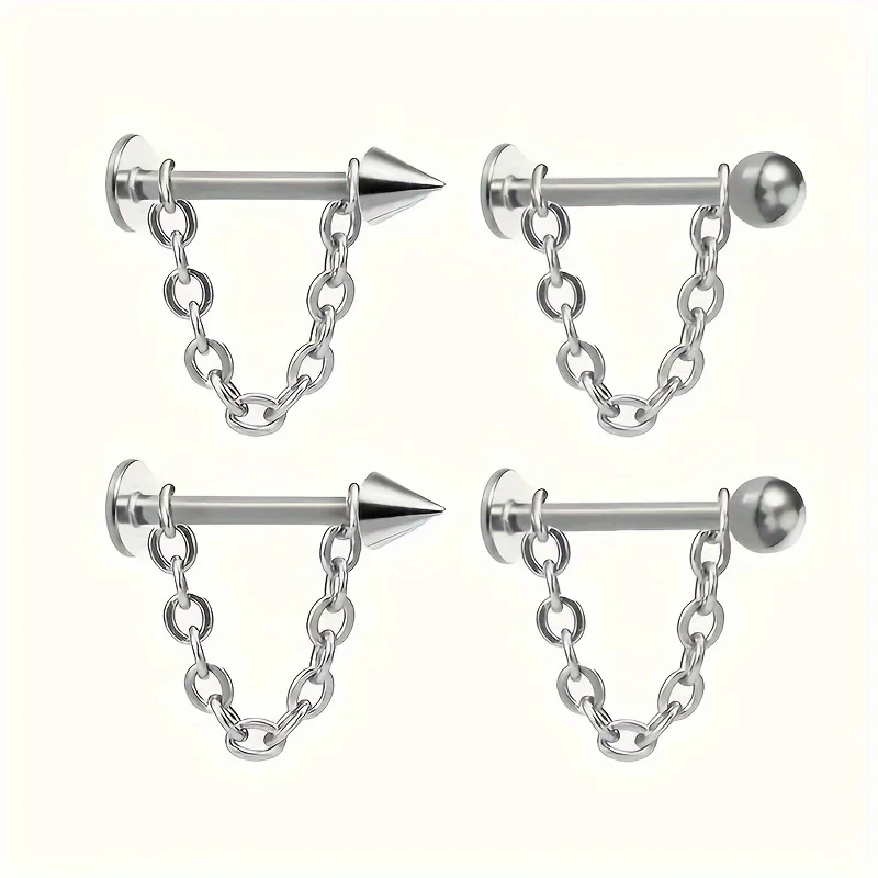 5pc Surgical Steel Chain Ball Lip Ring Set
