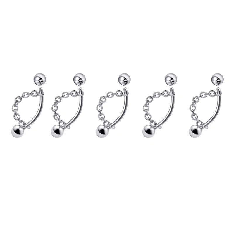 5pc Surgical Steel Chain Ball Lip Ring Set