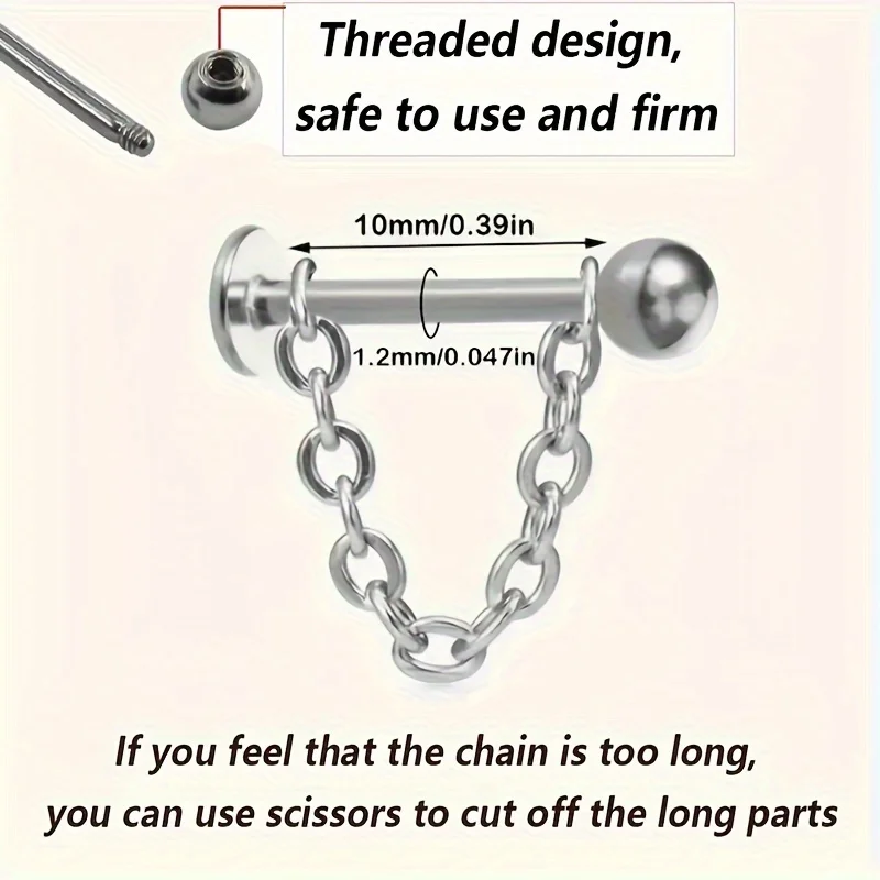 5pc Surgical Steel Chain Ball Lip Ring Set