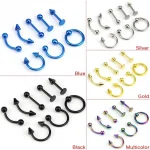 8Pcs Stainless Steel Eyebrow Rings, Lip Ring Nose Hoop Tongue Ring Septum
