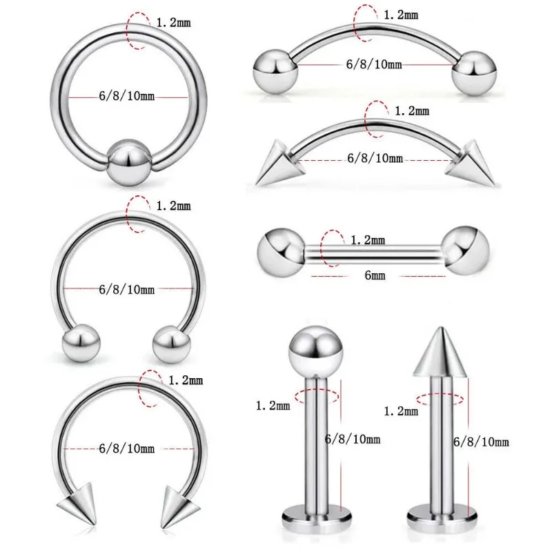 8Pcs Stainless Steel Eyebrow Rings, Lip Ring Nose Hoop Tongue Ring Septum 8Pcs Stainless Steel Eyebrow Rings, Lip Ring Nose Hoop Tongue Ring Septum