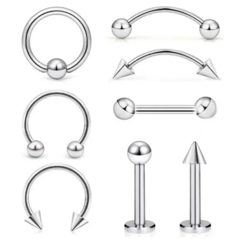 8Pcs Stainless Steel Eyebrow Rings, Lip Ring Nose Hoop Tongue Ring Septum 8Pcs Stainless Steel Eyebrow Rings, Lip Ring Nose Hoop Tongue Ring Septum