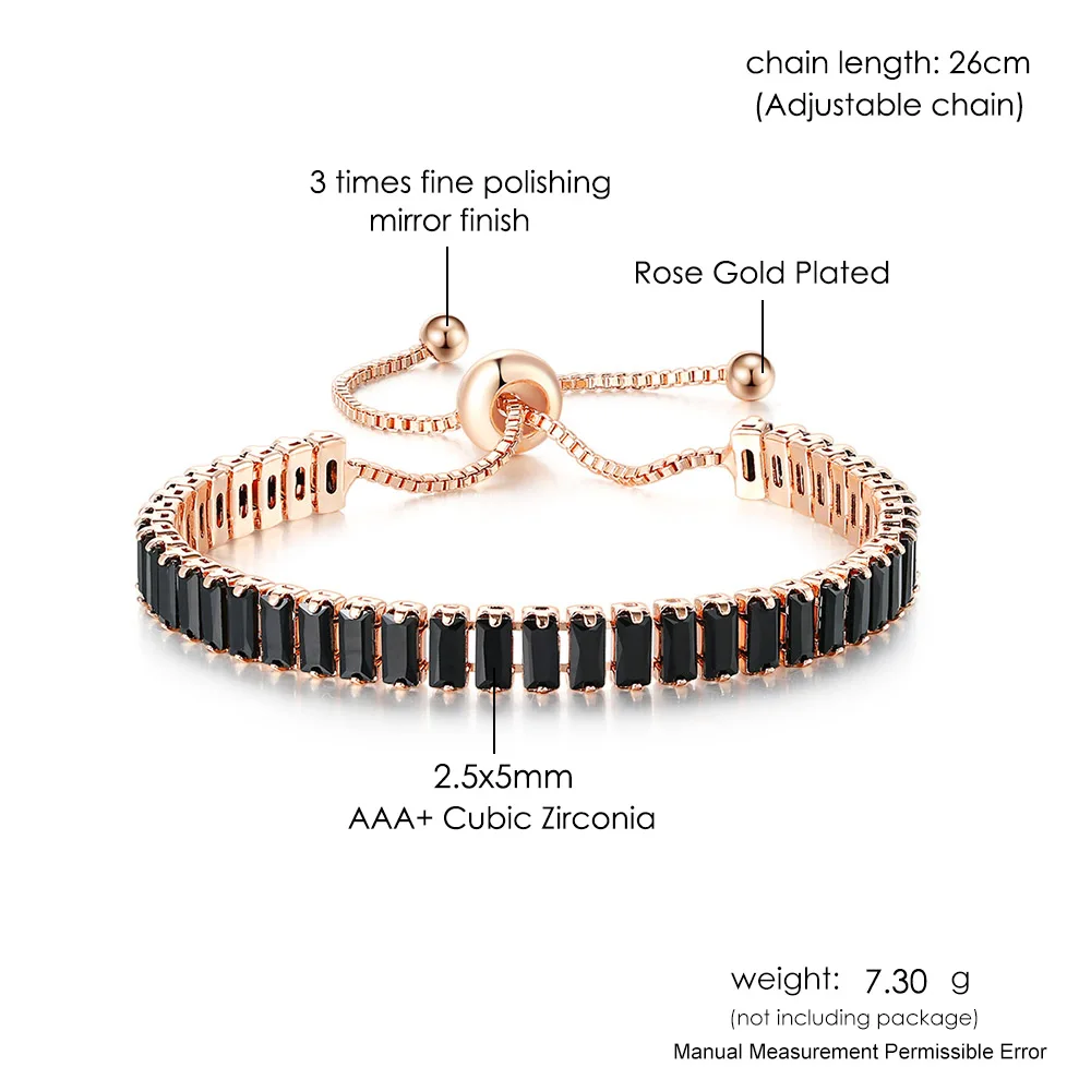 Iced Out Crystal Tennis Bracelets Rectangle Zirconia Adjustable