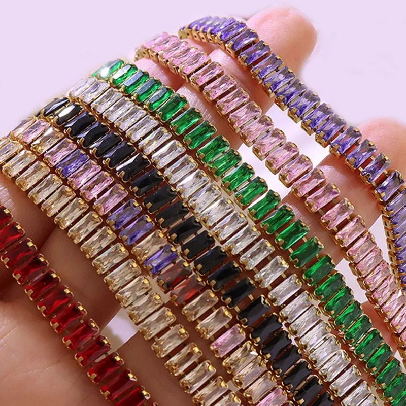 Iced Out Crystal Tennis Bracelets Rectangle Zirconia Adjustable