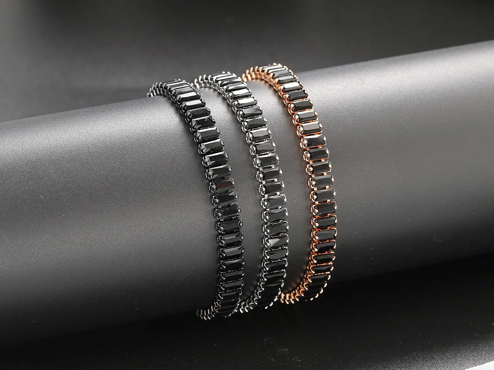 Iced Out Crystal Tennis Bracelets Rectangle Zirconia Adjustable