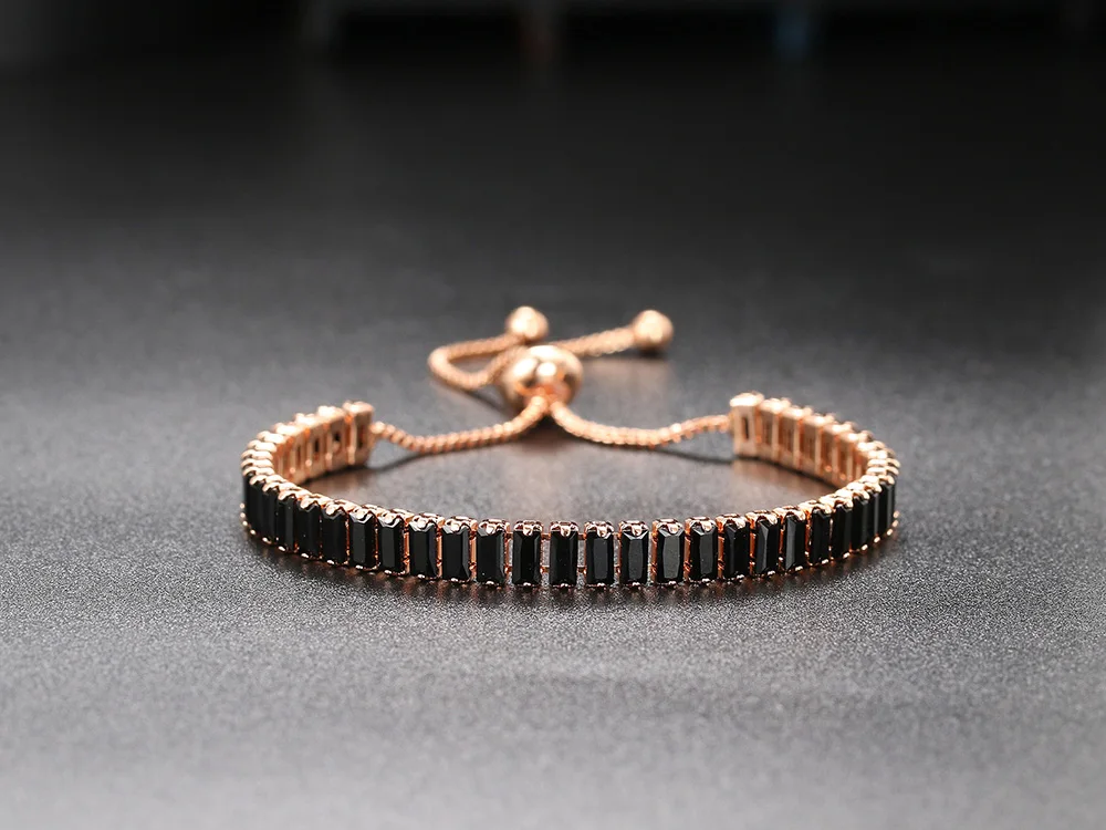 Iced Out Crystal Tennis Bracelets Rectangle Zirconia Adjustable