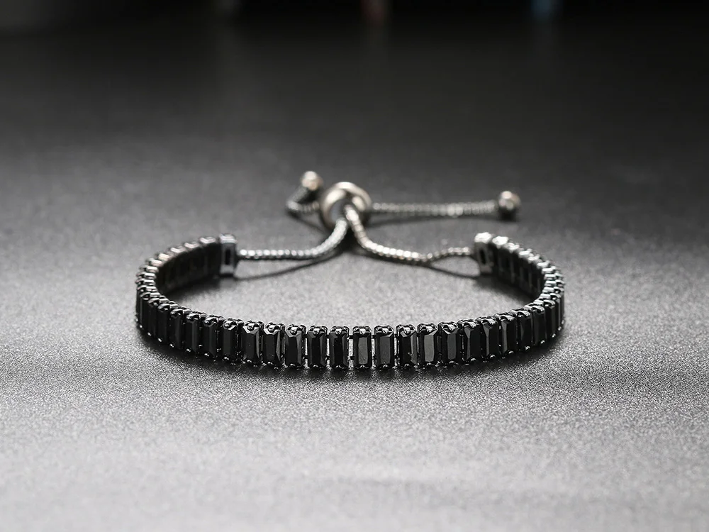 Iced Out Crystal Tennis Bracelets Rectangle Zirconia Adjustable