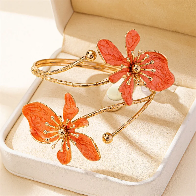 Colorful Enamel Flower Open Arm Ring for Women Elegant Sexy