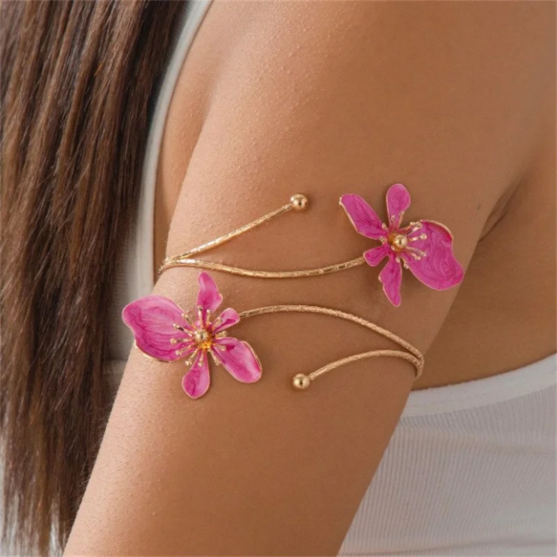 Colorful Enamel Flower Open Arm Ring for Women Elegant Sexy