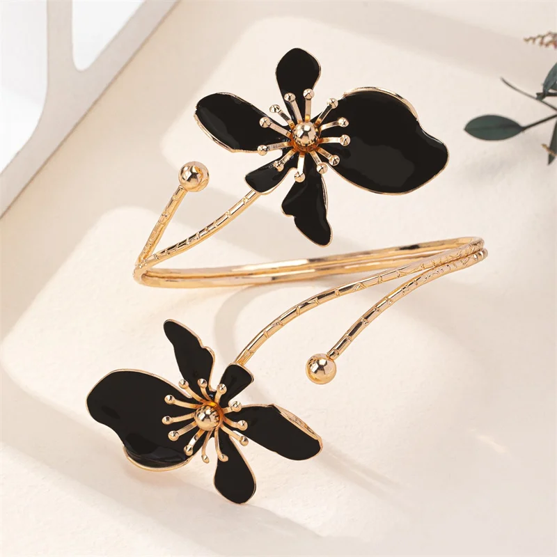 Colorful Enamel Flower Open Arm Ring for Women Elegant Sexy