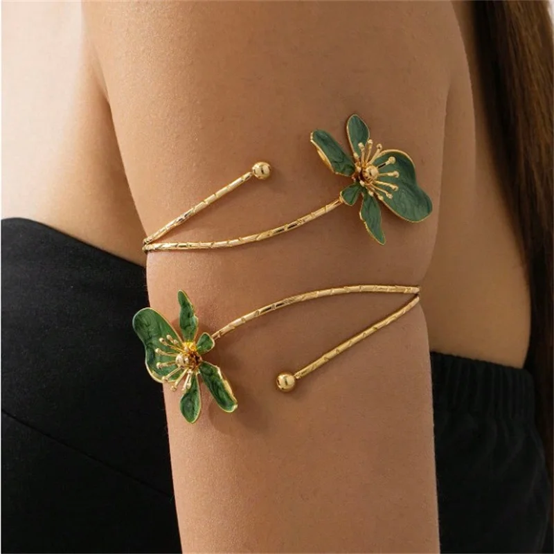 Colorful Enamel Flower Open Arm Ring for Women Elegant Sexy
