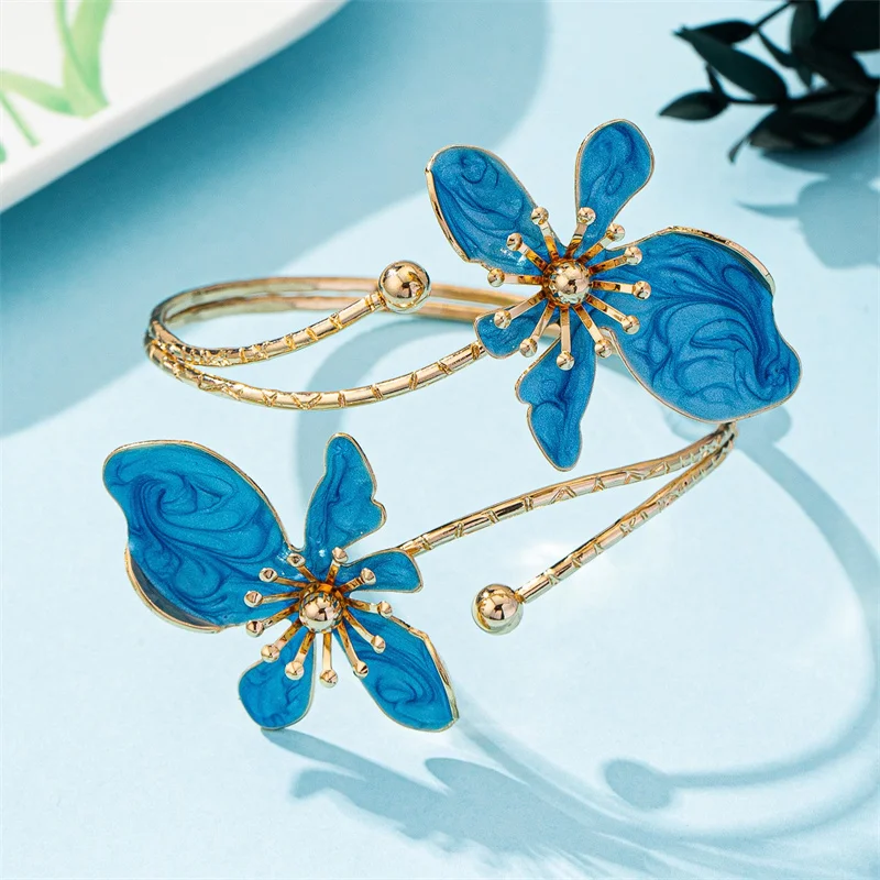 Colorful Enamel Flower Open Arm Ring for Women Elegant Sexy