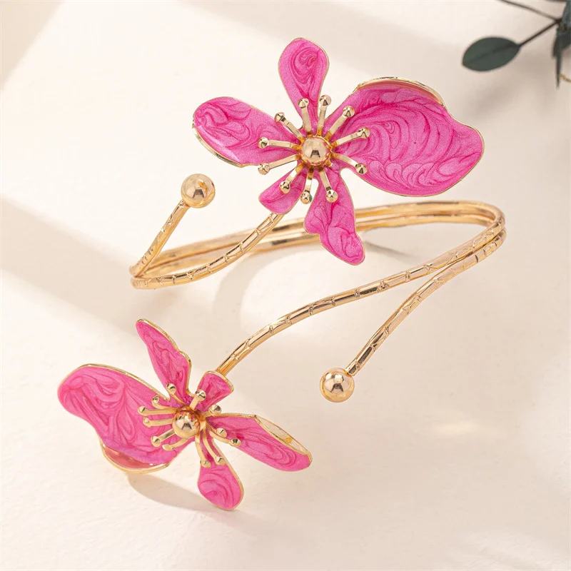 Colorful Enamel Flower Open Arm Ring for Women Elegant Sexy