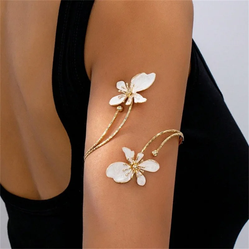 Colorful Enamel Flower Open Arm Ring for Women Elegant Sexy