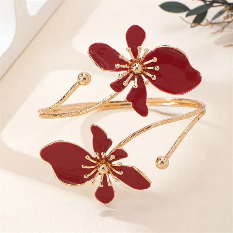 Colorful Enamel Flower Open Arm Ring for Women Elegant Sexy