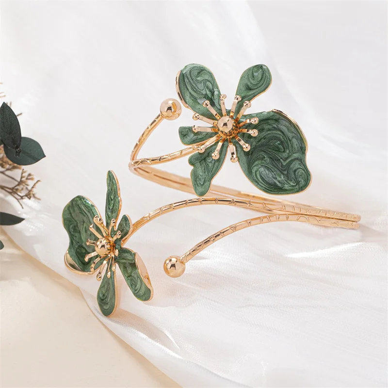 Colorful Enamel Flower Open Arm Ring for Women Elegant Sexy