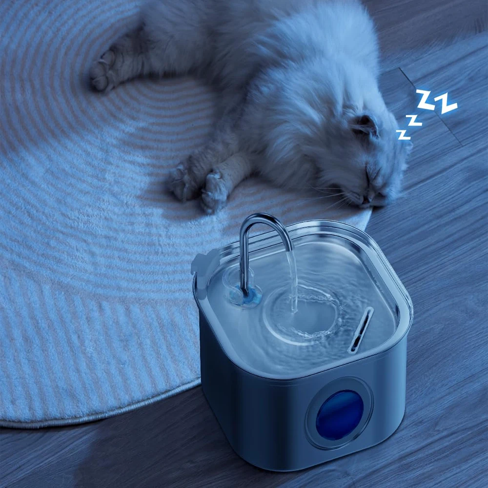 ZYFeeder 2.2L Automatic Cat Water Fountain Square Stainless Steel Pet Water Feeder Dog Water Fountain with window（No 5V 1A Plug）