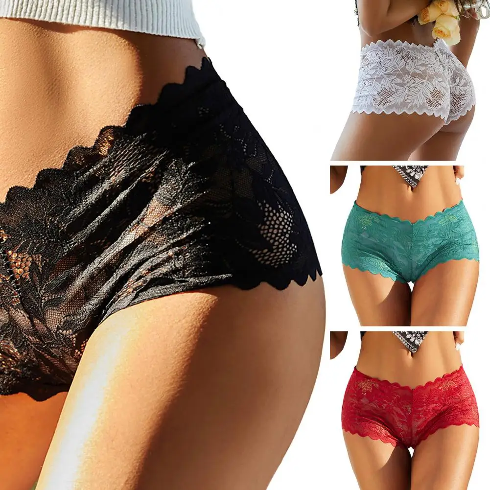 Women Panties Hollow Out Lace Mid Waist