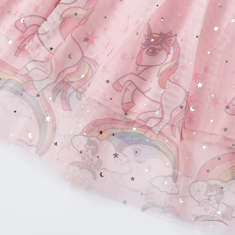 Baby Girls Dress Cute Cartoon Unicorn Cotton Mesh