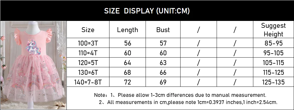 Baby Girls Dress Cute Cartoon Unicorn Cotton Mesh