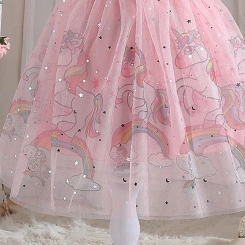 Baby Girls Dress Cute Cartoon Unicorn Cotton Mesh