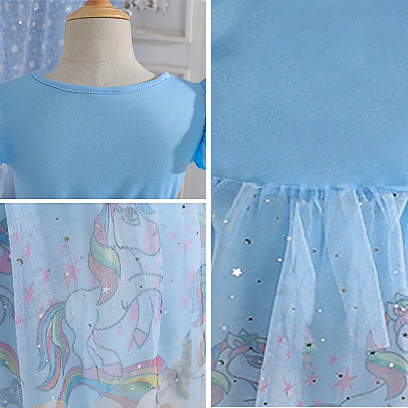 Baby Girls Dress Cute Cartoon Unicorn Cotton Mesh